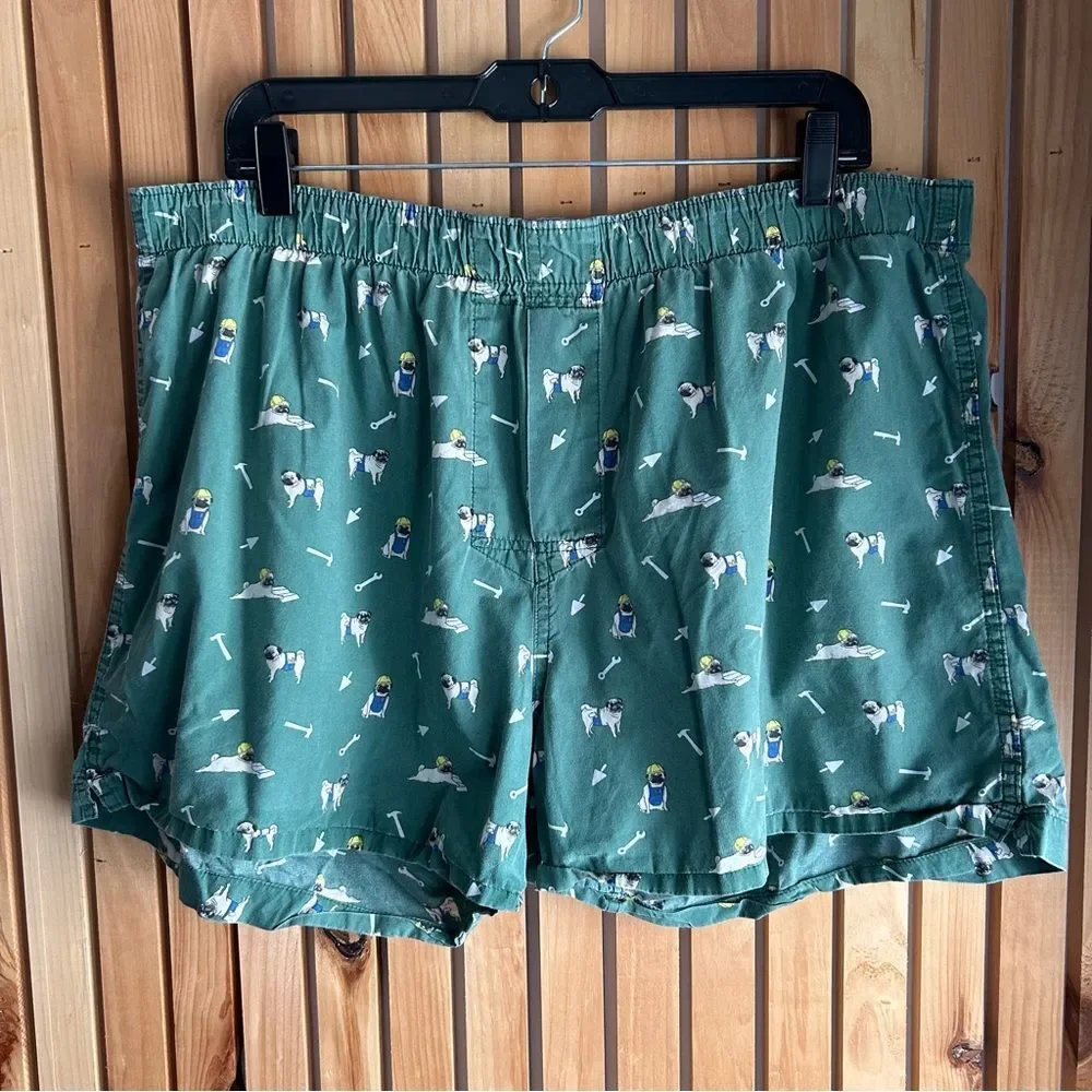 J. Crew Men's Printed Pug Dog Boxers Shorts Green Size XL